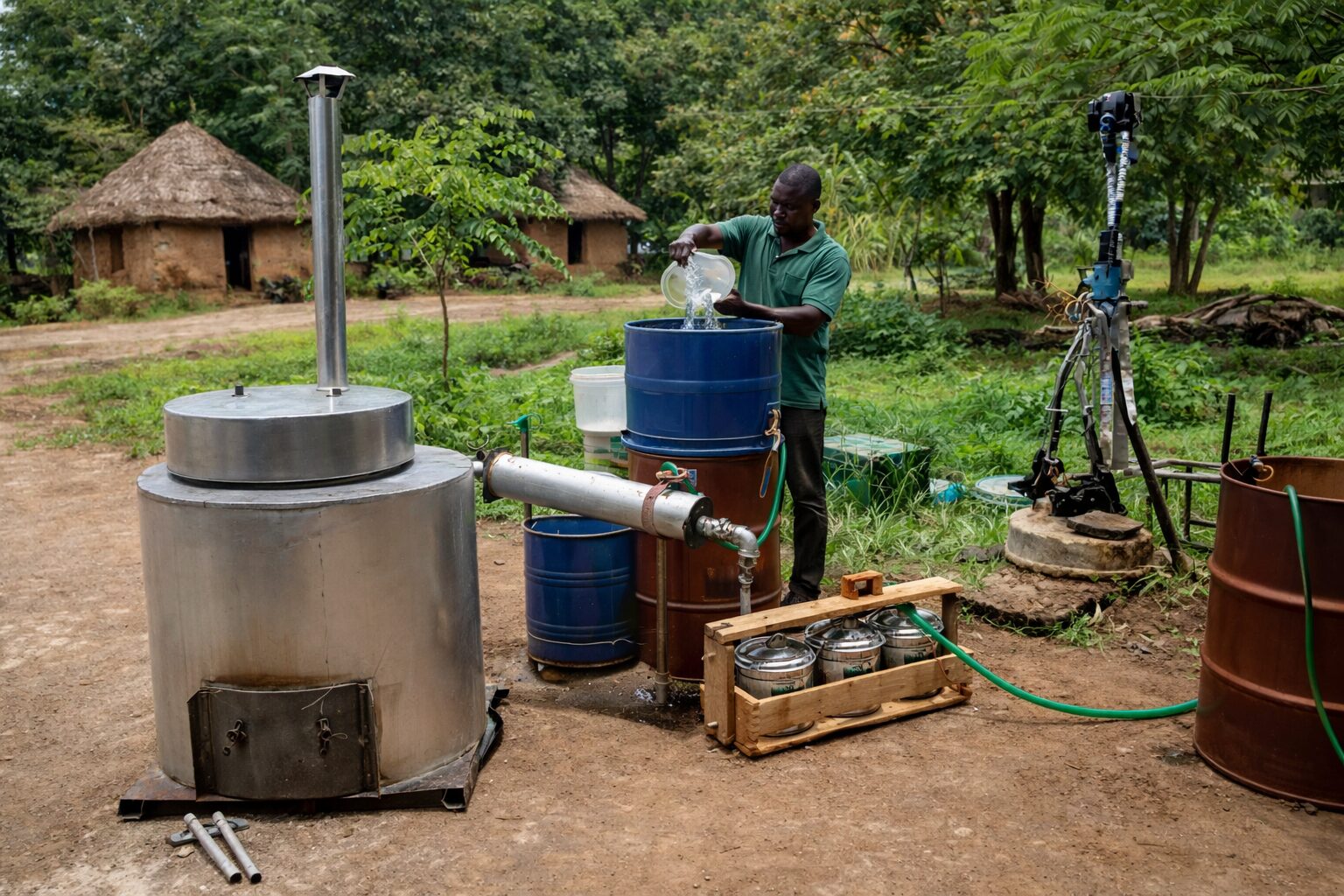 Small pyrolysis plant converting waste into energy
